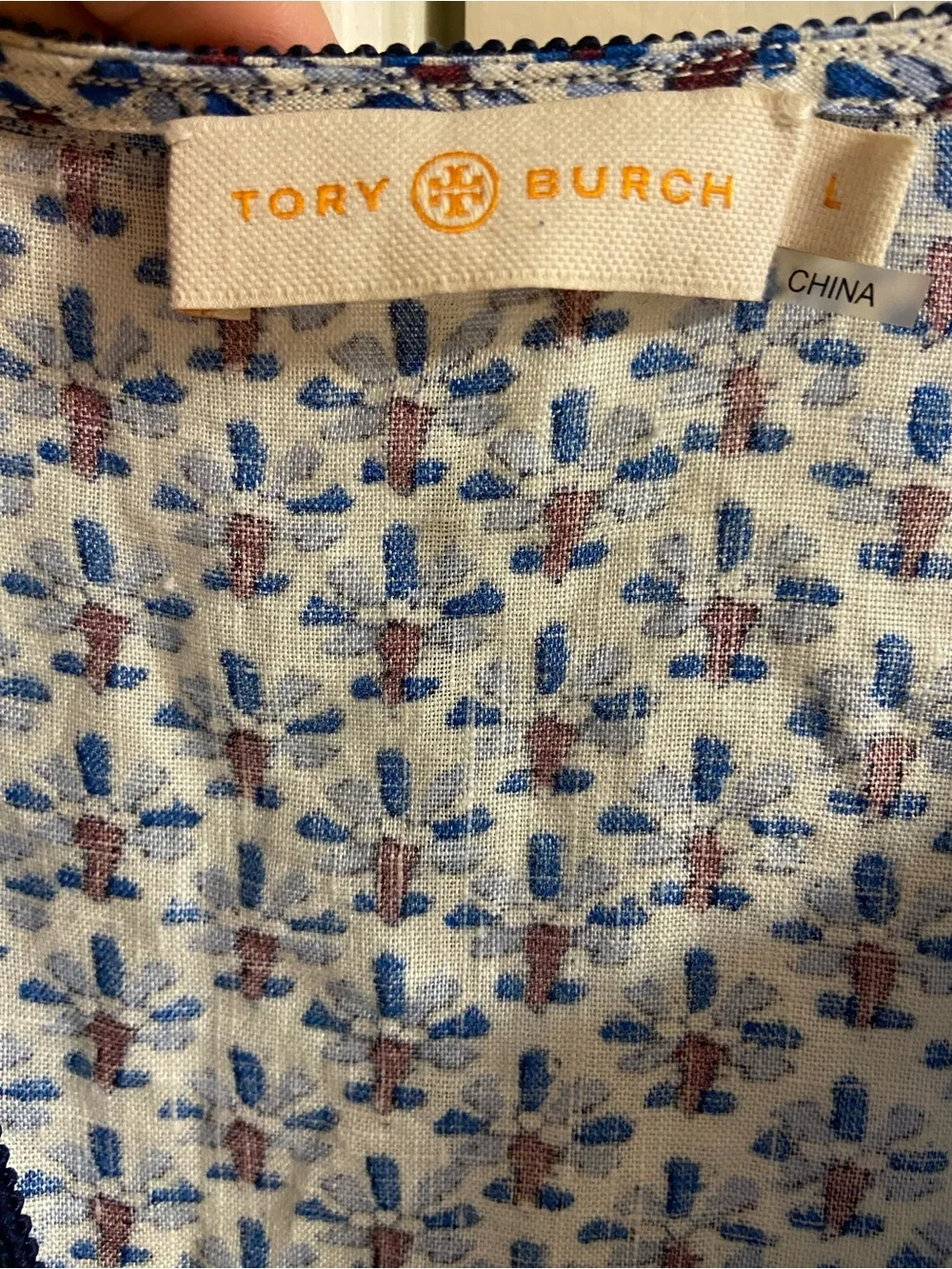 Tory Burch Blue and Navy Floral Tunic Top Linen Large